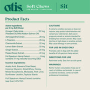 Product facts for honey salmon flavored CBD Soft chews for medium + large dogs.
