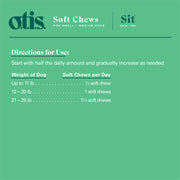 Directions for use for honey salmon flavored CBD Soft chews for small + medium dogs.