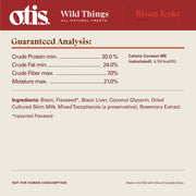 Guaranteed Analysis for  Wild Things Bison Jerky; sustainable, grass-fed, bison treats for dogs